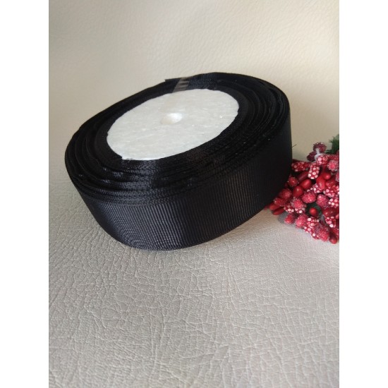 Лента репсовая однотонная 2,5 см*20 ярдов цв. черный, цена за катушку